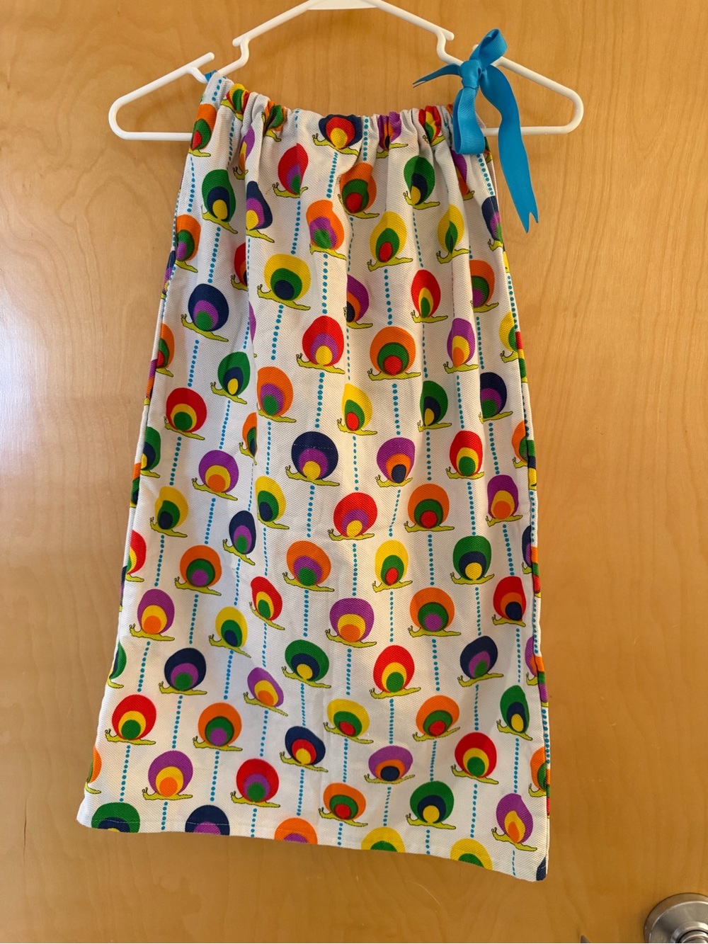 Girl’s Handmade Colorful Retro Floral Tube Dress with Blue Ribbon